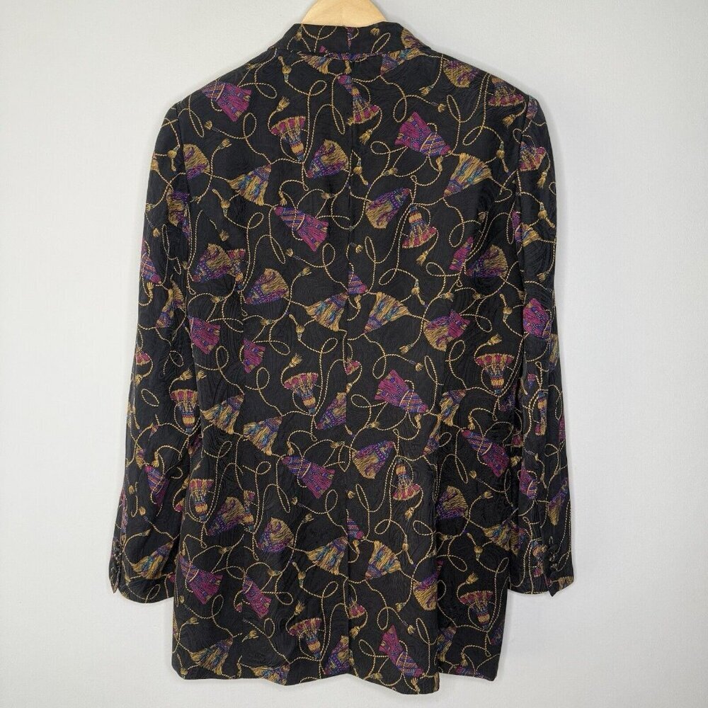 Casual Corner Vintage 100% Silk women’s 80’s Tassel blazer Black Gold Purple 12 - Picture 6 of 8